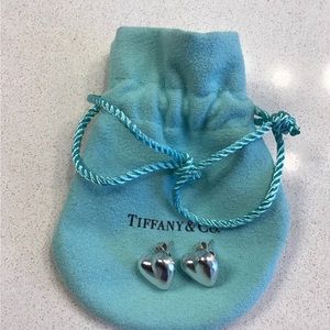 Authentic Tiffany & Co. Sterling Puffy Heart Stud Earrings with pouch Beautiful